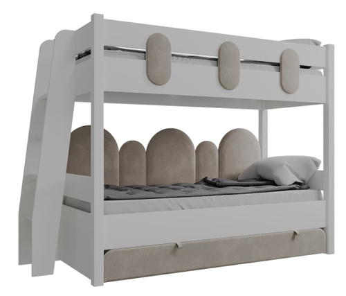 Кровать двухъярусная Астрит, белый/ велюр шампанское