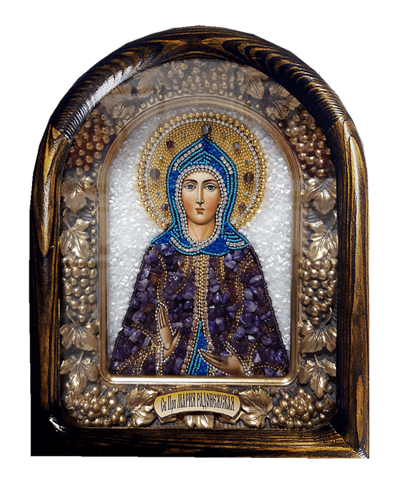Дивеевская икона святая преподобная Мария Радонежская, печать, аметист и бисер