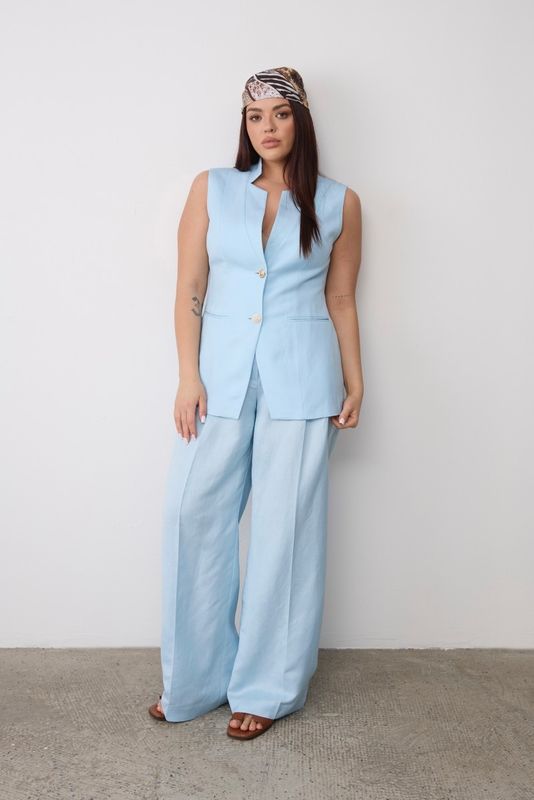 Брюки льняные, голубой