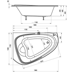 Ванна акриловая Ravak Love Story II (правая) 196x114 C761000000 схема