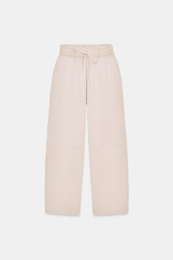 ZARA БРЮКИ WIDE-LEG ИЗ ПЛОТНОГО ХЛОПКА, СВЕТЛЫЙ СЕРО-КОРИЧНЕВЫЙ