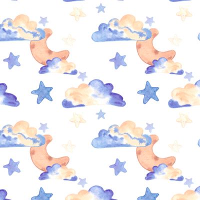 Полумесяц в облаках на звездном небе