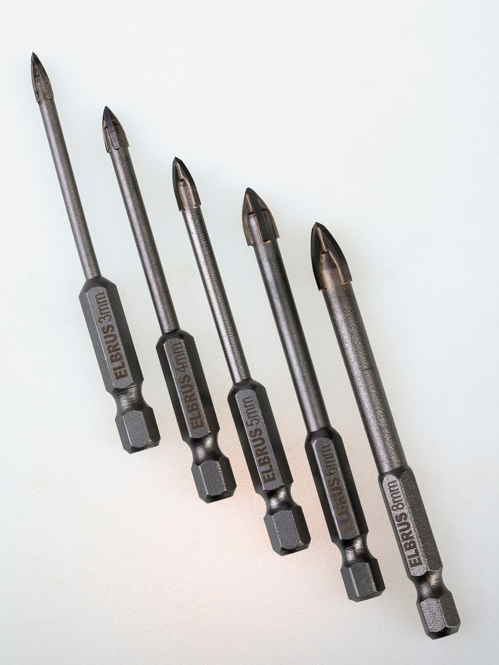 Набор сверл ELBRUS TOOLS, по стеклу и керамике, в пластиковом боксе, 5шт