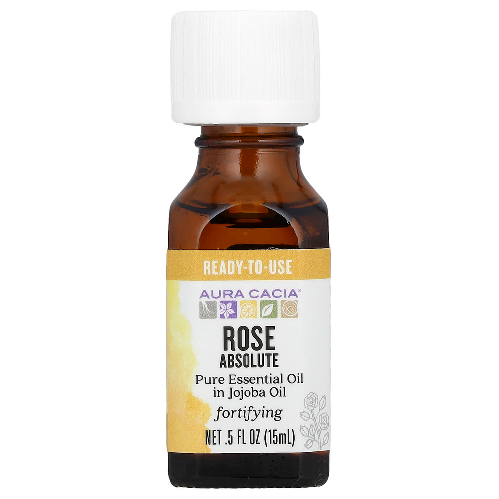 Aura Cacia, Чистое эфирное масло в масле жожоба, абсолют розы, 15 мл (0,5 жидк. унц.)