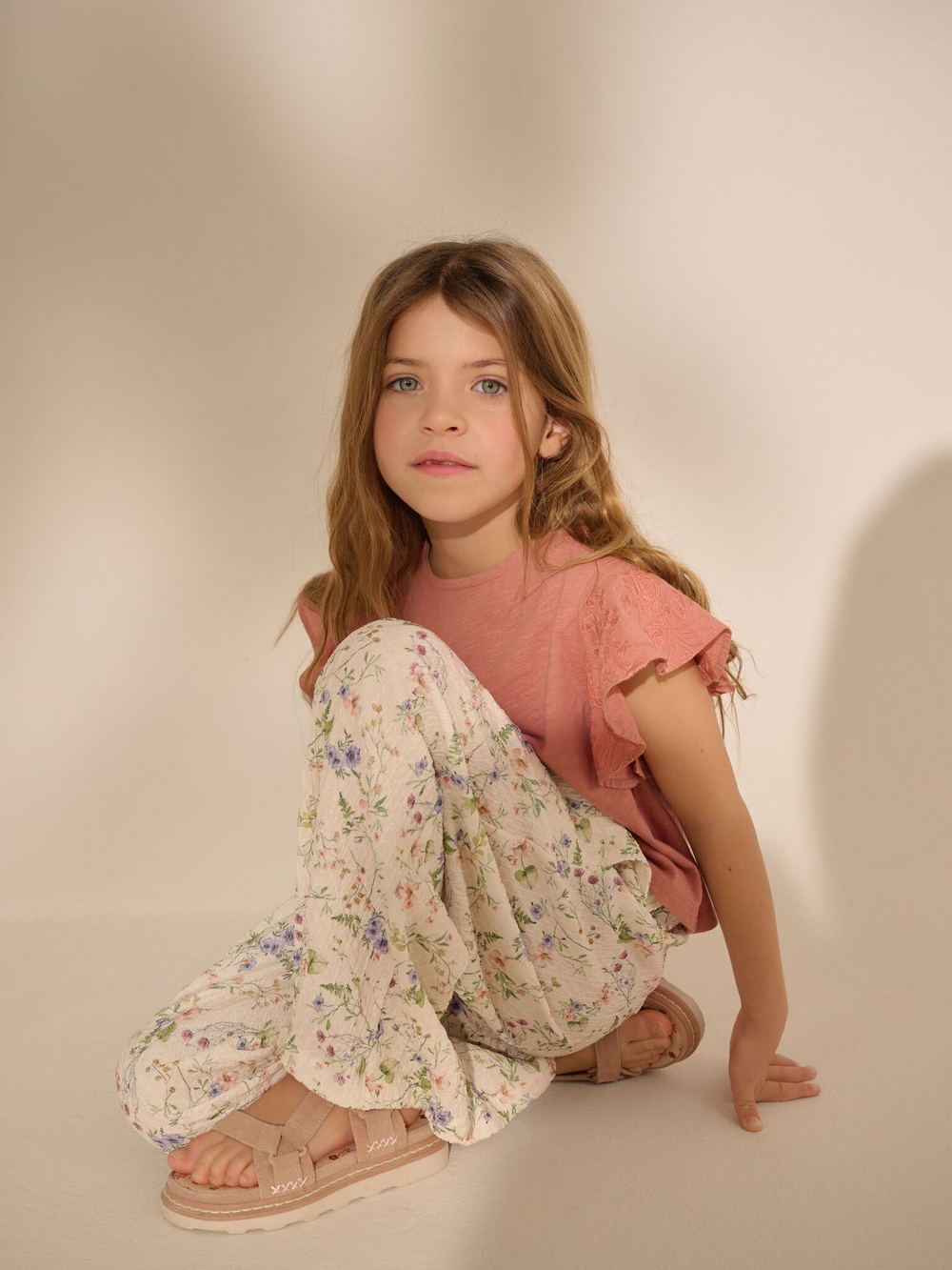 Брюки широкие для девочки Next AH9-749, Кремовый