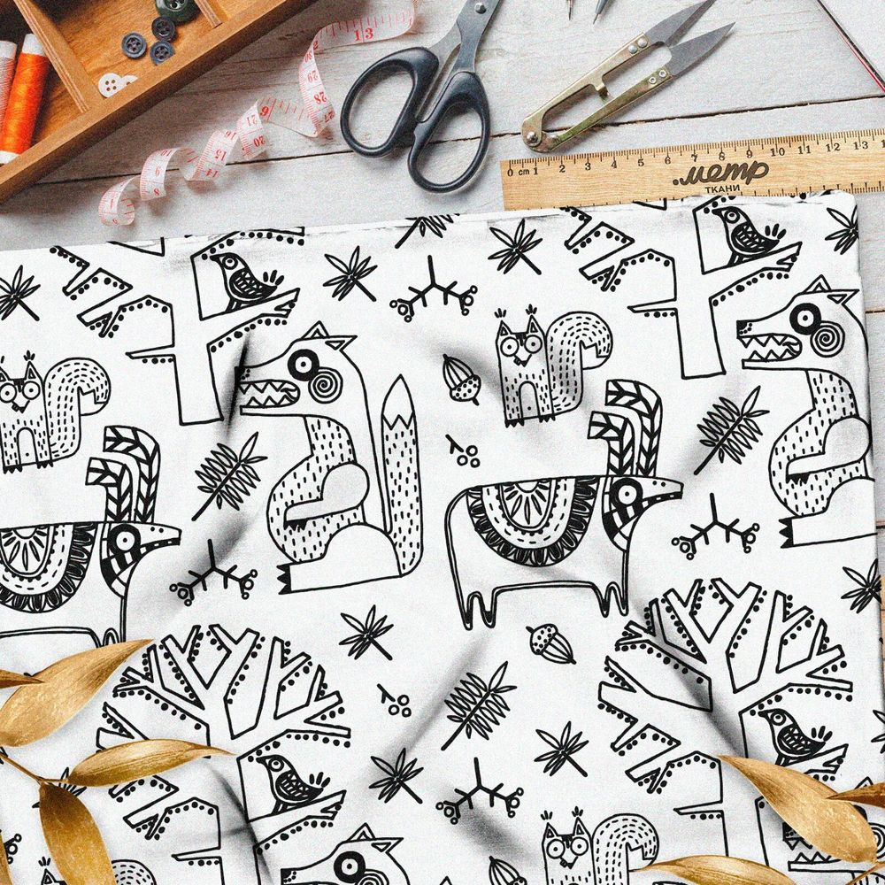 Ткань кулирная гладь лесные сказочные звери
