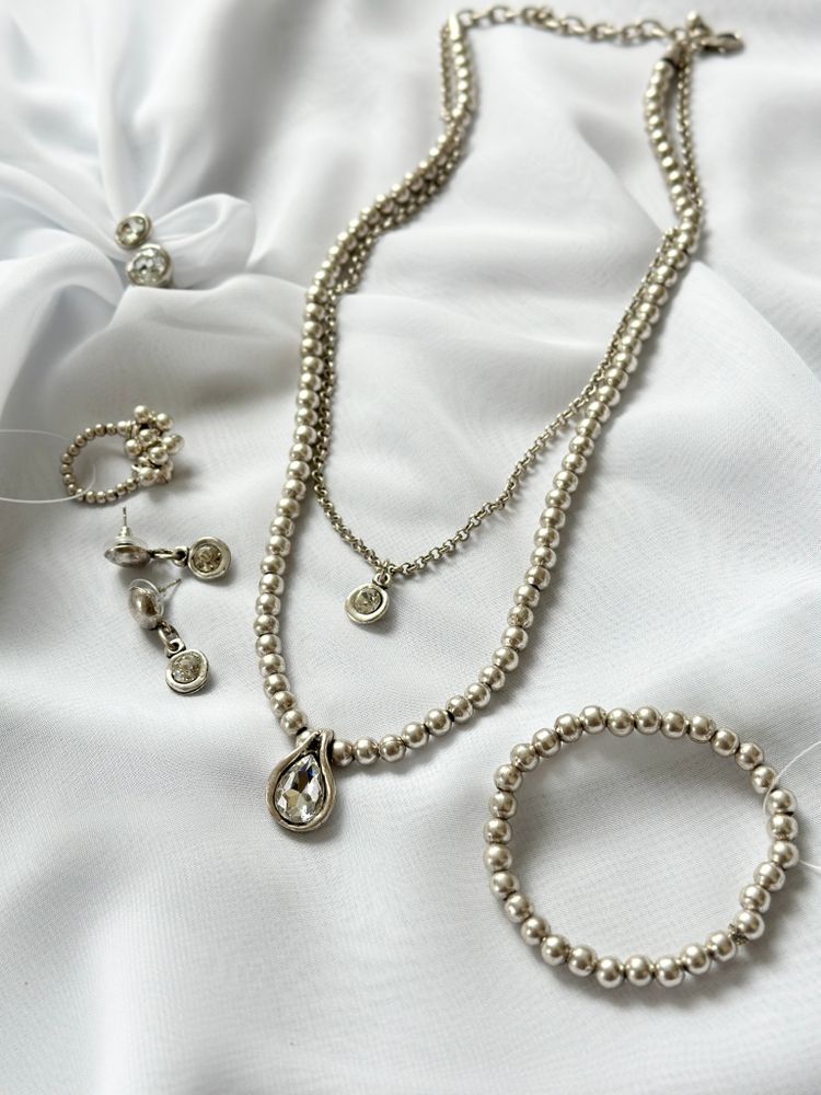 Колье из шариков двурядное с капельками из кристаллов Swarovski, Турция