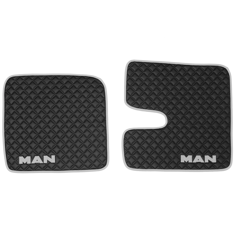 Ковры MAN TGX с 2-мя ящиками (механика), (экокожа, черный, серый кант, серая вышивка)