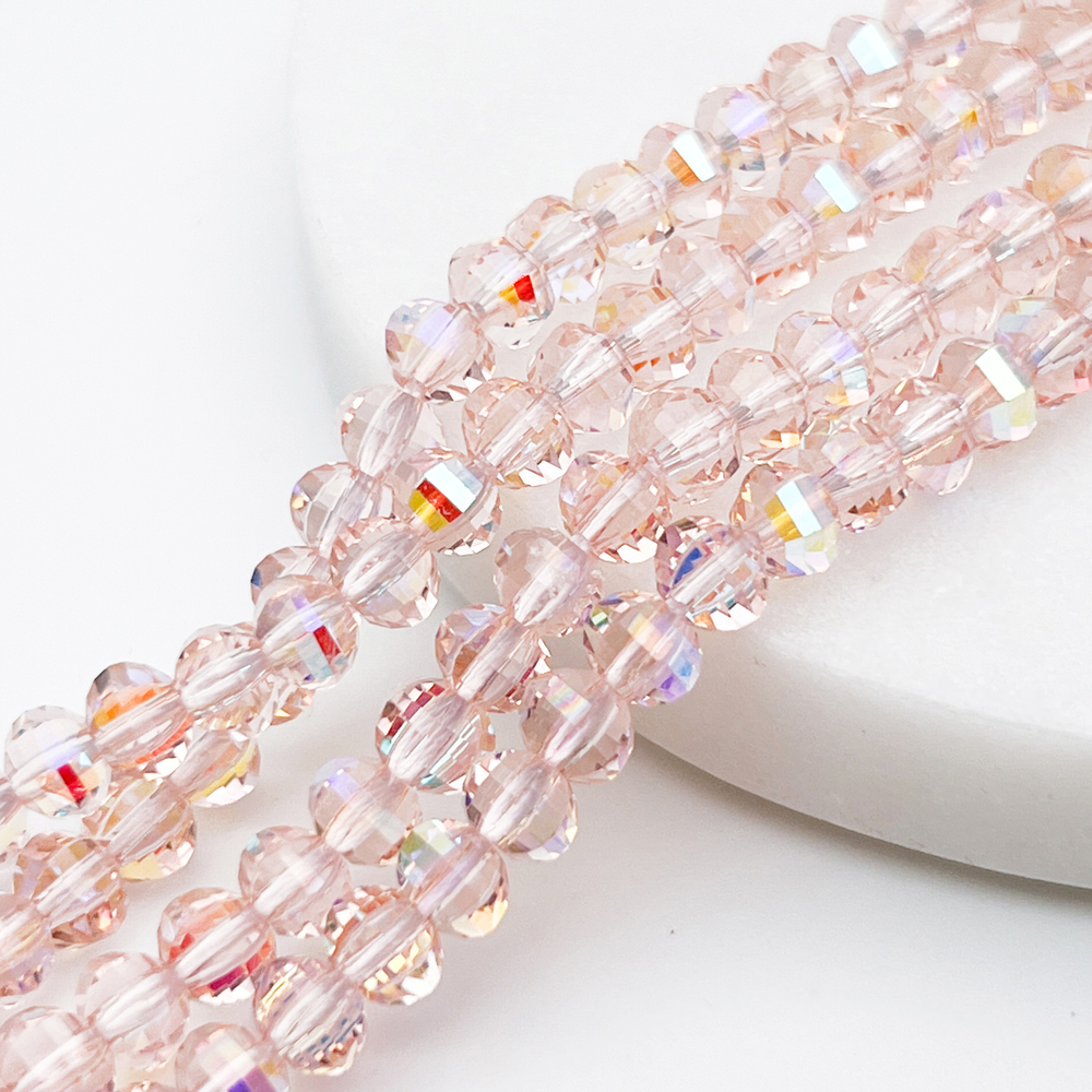 Бусины стекло, цвет розовый AB, размер 4,5*6 мм, цена за отрезок 19 см (1/2 нити)
