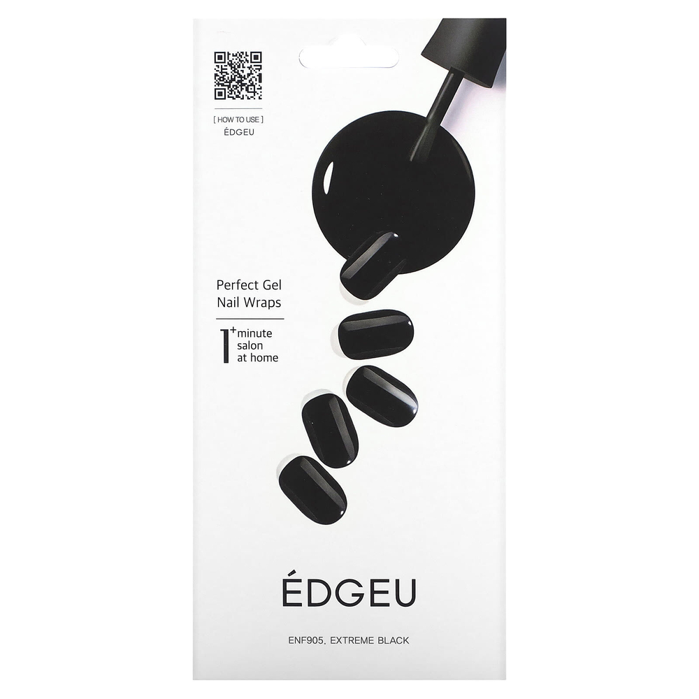 Edgeu, Гелевые обертывания для ногтей Perfect, ENF 905 Extreme Black, набор из 19 предметов