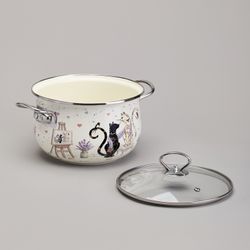 КАСТРЮЛЯ AGNESS ЭМАЛИРОВАННАЯ СО СТЕКЛЯННОЙ КРЫШКОЙ СЕРИЯ "LAVENDER CATS", 3,8 Л ДИА. 22СМ