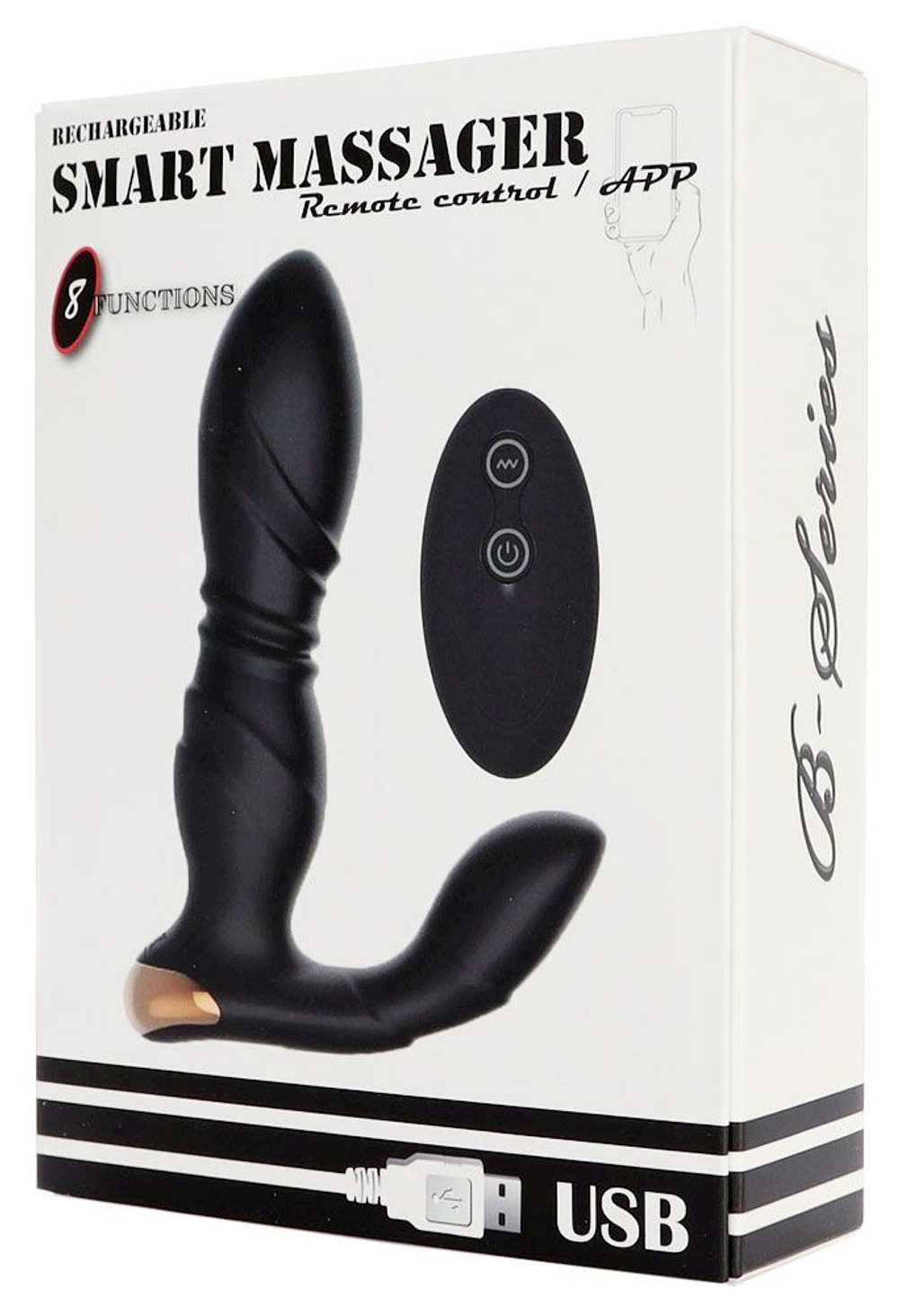 Черный L-образный вибромассажер простаты с пультом ДУ (Цвет: черный)