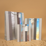 Пакет подарочный, 210гр, Вертикальные полосы, Дизайн №4, Белый/Серебро, Металлик