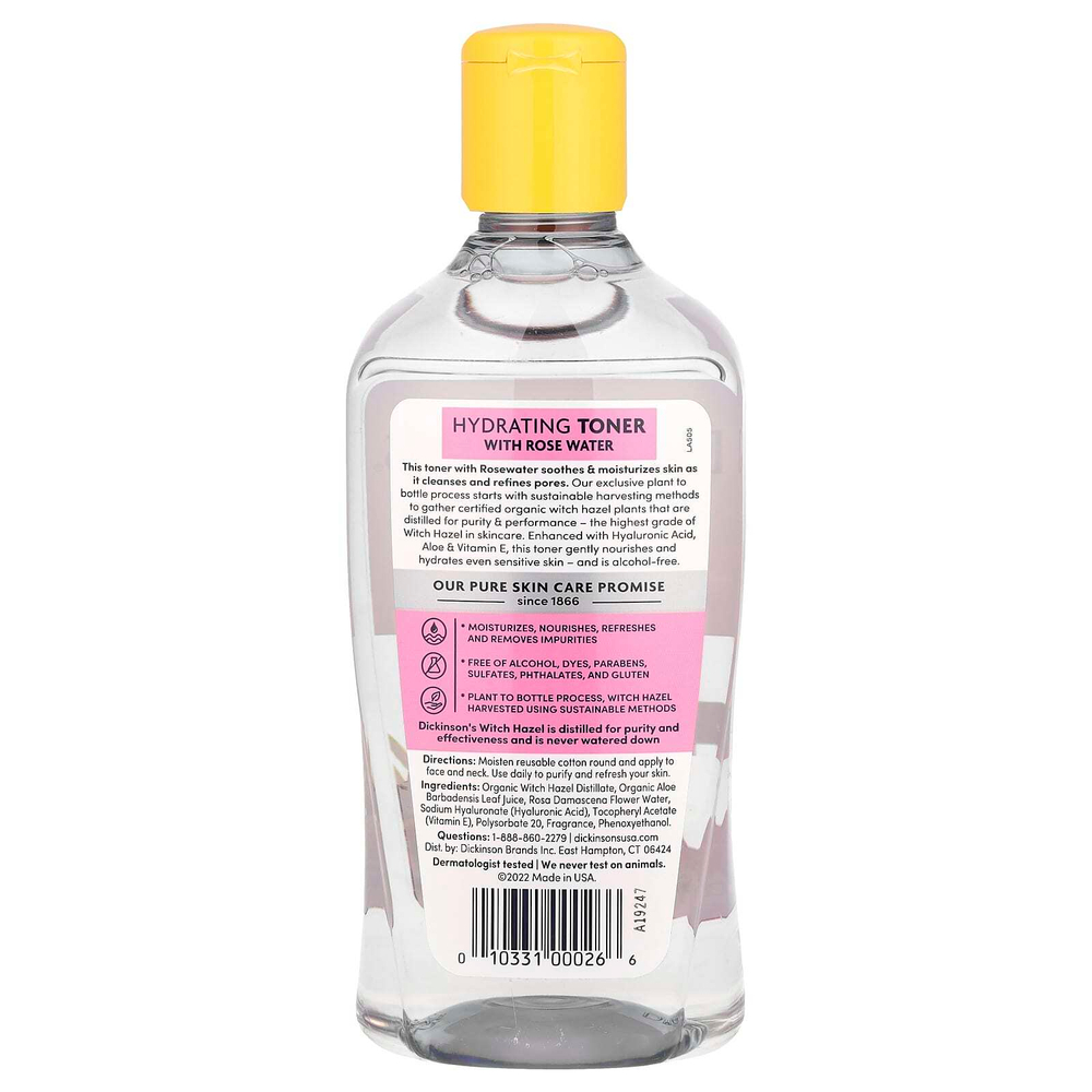 Dickinson Brands, Original Witch Hazel, увлажняющий тоник с розовой водой, без спирта, 473 мл (16 жидк. унц.)