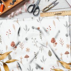 Ткань поплин осенние грибы с листочками