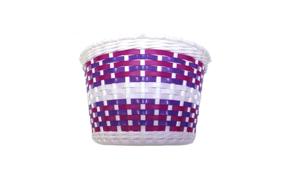Корзина TRIX для дет. вел. 12"-16", креп. на руль, 235х165х155мм, пласт.,плетёная,бело-бордово-фиоле