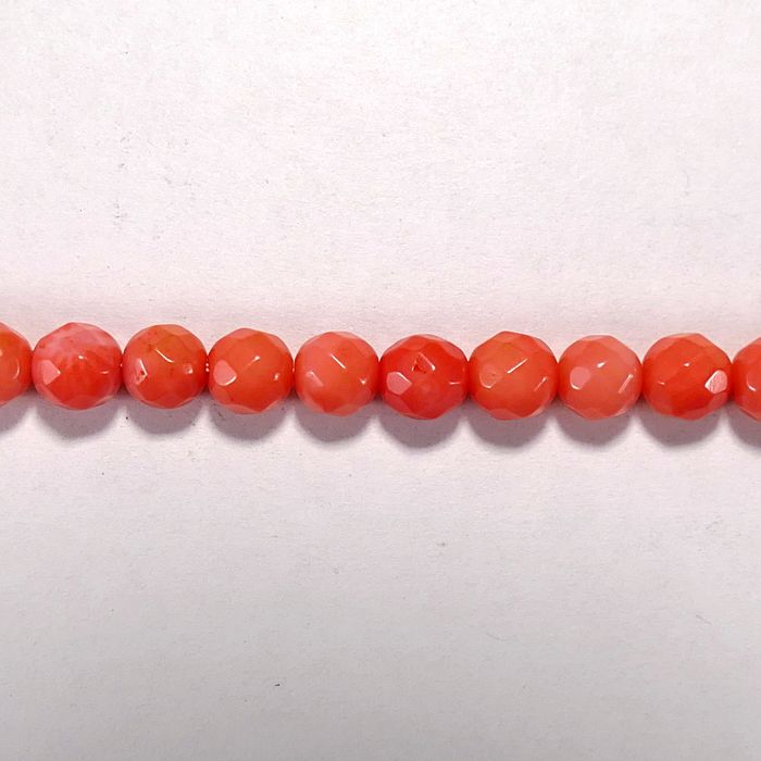 Бусина из коралла розового, облагороженного, фигурная, 6 мм (шар, граненая)