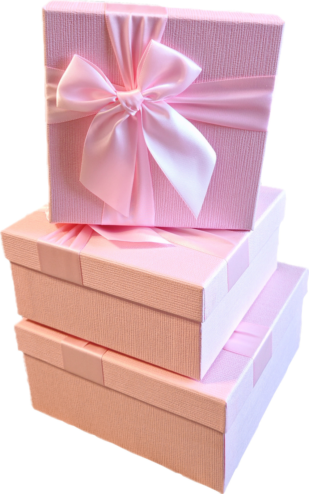 Набор подарочных коробок 3в1 с бантом, розовый 15*15*6.5, 17*17*8, 19*19*9.5см