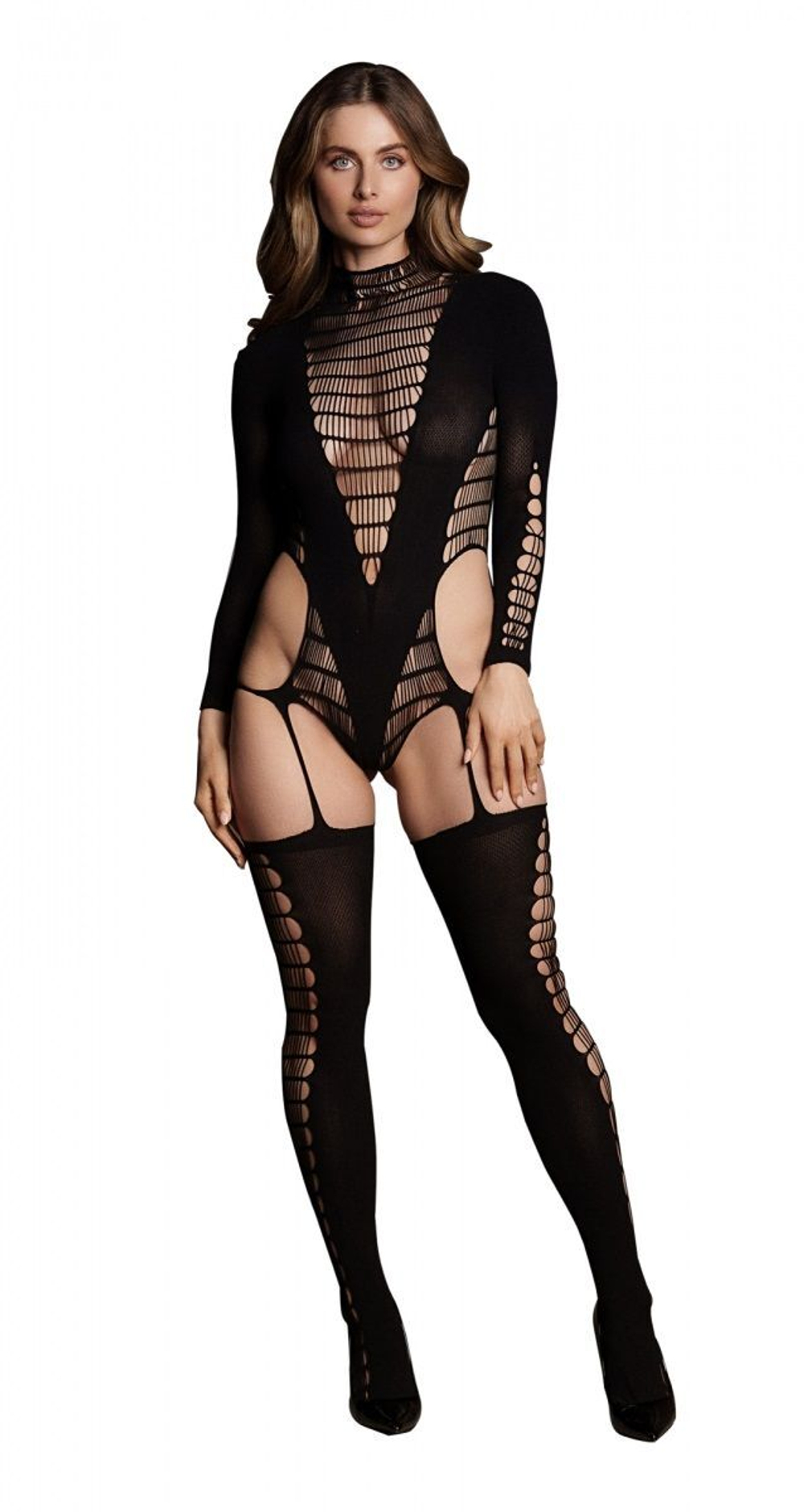 Пикантный боди-комбинезон Kalyke XXIII Bodystocking with Turtleneck (Размер: S-M-L) (Цвет: черный)