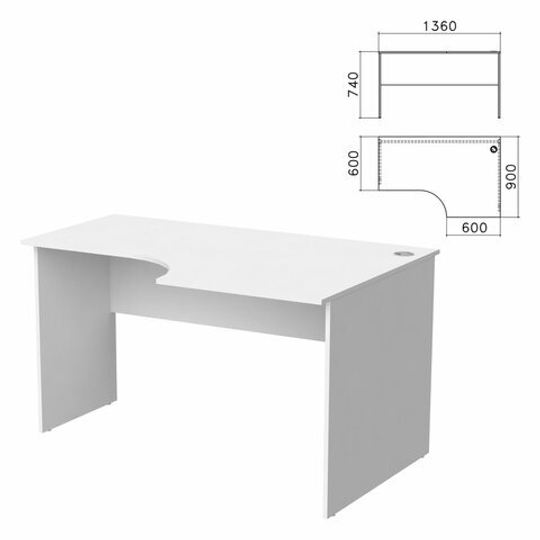 Стол письменный эргономичный "Бюджет", 1360х900х740, правый, белый, 402663-290