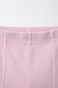 ZARA ШОРТЫ-ВЕЛОСИПЕДКИ В РУБЧИК С ЭФФЕКТОМ ПОТЕРТОСТИ, ЛИНЯЛЫЙ РОЗОВЫЙ