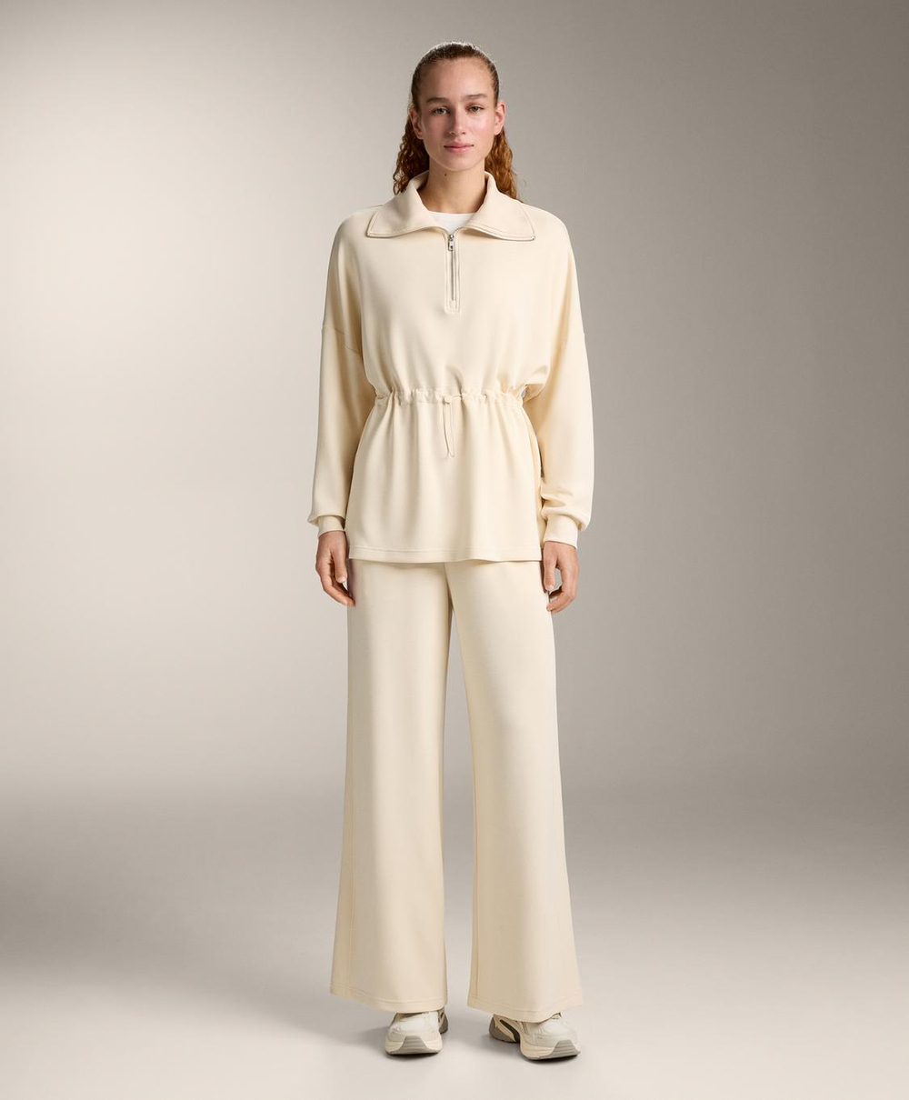 OYSHO Брюки прямого кроя с ребристой отделкой и модала, ванильный