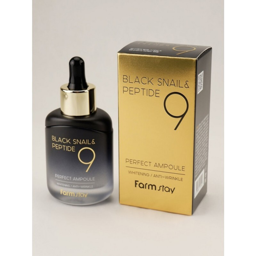 Омолаживающая ампульная сыворотка с комплексом из 9 пептидов FarmStay Black Snail & Peptide9 Perfect Ampoule