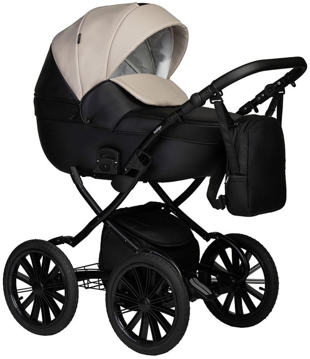 Детская коляска Indigo Mio Eco Plus 14 3 в 1 с автокреслом Avionaut Cosmo 04 черная кожа+св.бежевая кожа