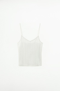 ZARA ПЕРФОРИРОВАННЫЙ ТОП С КРУЖЕВОМ, БЕЛЫЙ