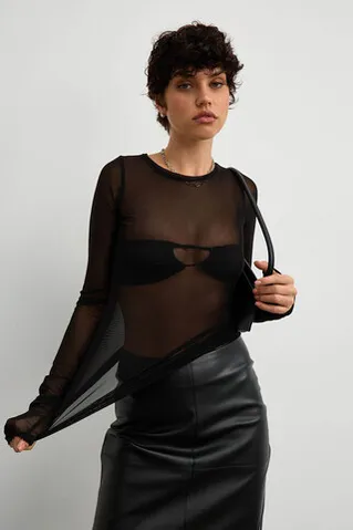 Лонгслив из сетки с втачным рукавом черного цвета