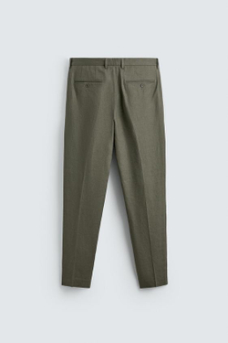ZARA КОСТЮМНЫЕ БРЮКИ ИЗ 100% ЛЬНА, СВЕТЛО-ЗЕЛЕНЫЙ