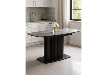 Керамический стол Woodville Фестер 160(205)х90 larka grey, черный