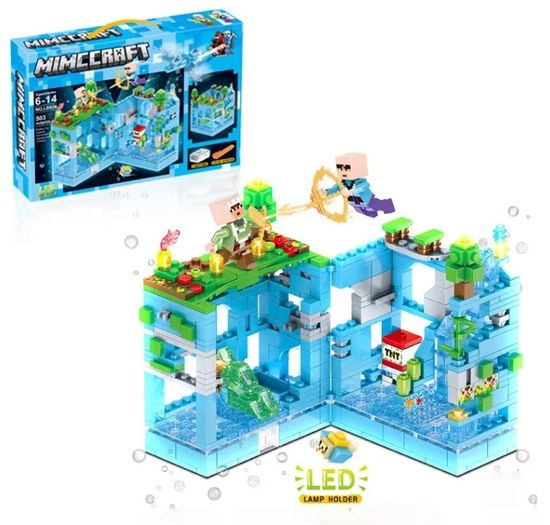 Конструктор Майнкрафт "Голубая крепость" светящийся с LED-подсветкой  , 503 детали
