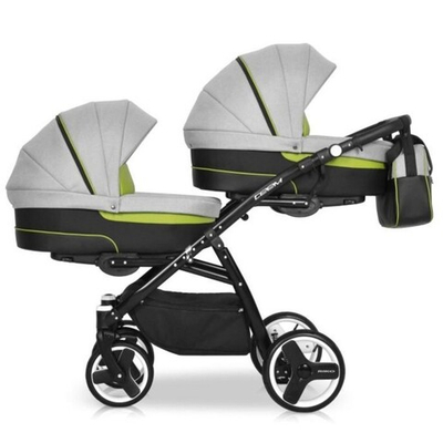 Детская коляска для двойни Riko Team 2 в 1 (Серый/Зеленый)