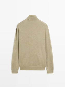 Massimo Dutti Трикотажный свитер из смесовой шерсти с высоким воротником, зеленый