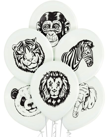 Шары белые "Животные Сафари"
