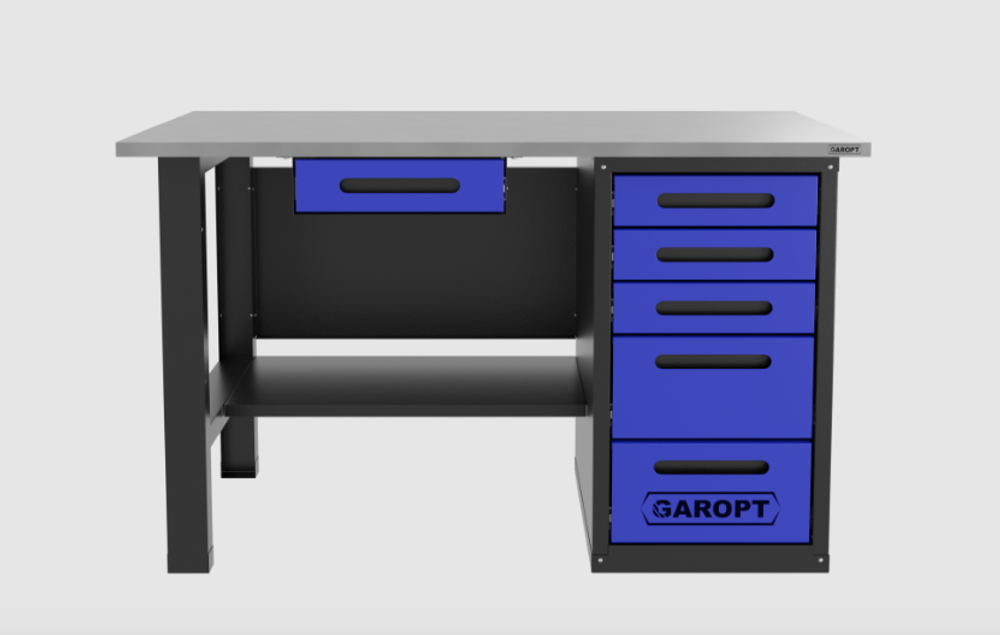 Верстак с ящиком однотумбовый 5 ящиков, синий 1400*700 Garopt, GT1400STY1Y5.blue
