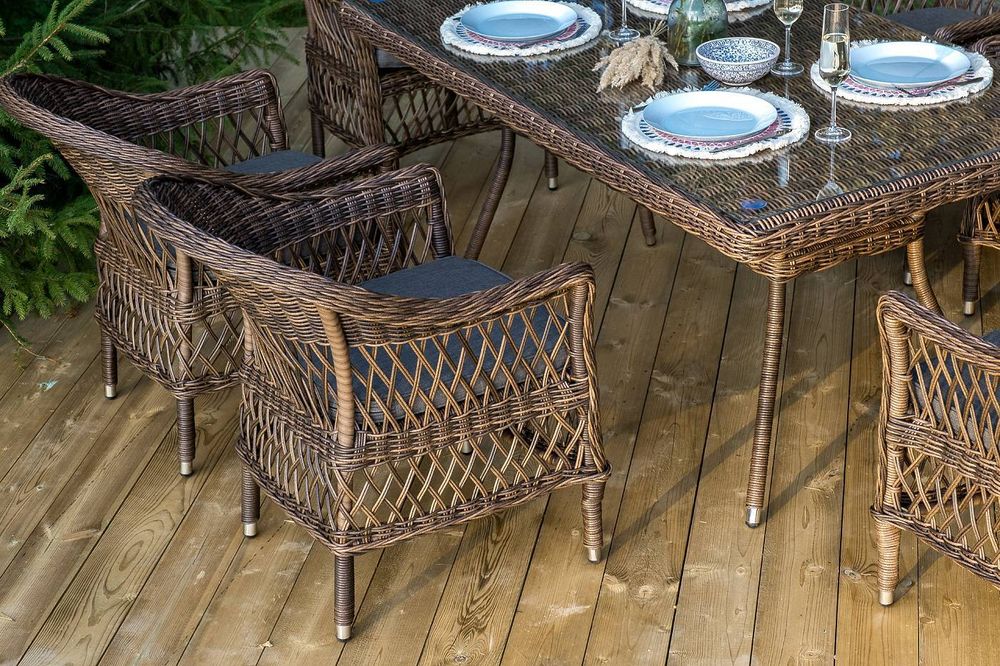 "Амароне" обеденная группа из искусственного ротанга на 6 персон, цвет коричневый