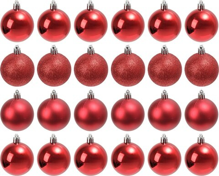 Набор шаров 24шт 6см красный (глянец: 12шт, матовые: 6шт, глиттер: 6шт) JNPM25-02-R