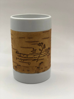 Кружка большая фарфоровая без ручки с цитатами А.С. Пушкина на бересте. Пушкин - наше всё.