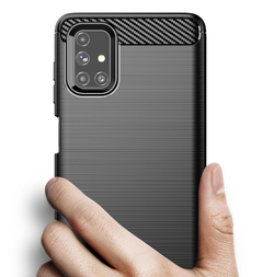 Чехол черного цвета в стиле карбон на Samsung Galaxy M51, серия Carbon от Caseport