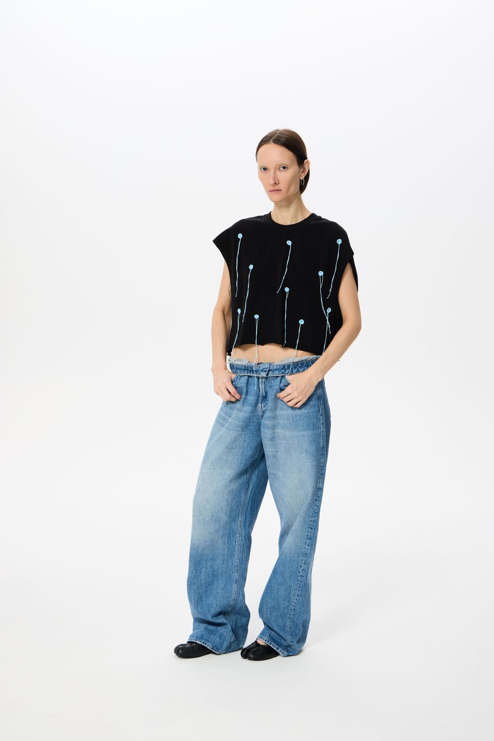 Топ Kraizy stripes Crochet Polka Dot черный