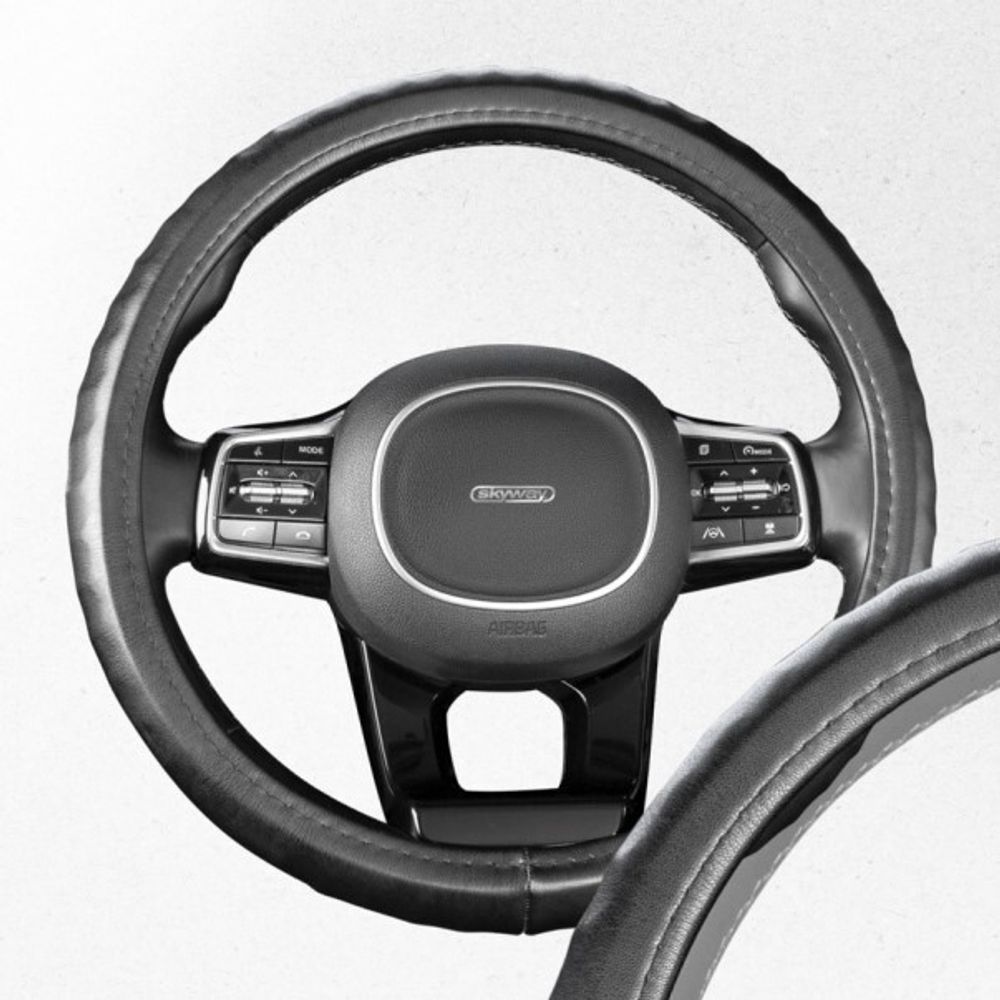 Оплетка руля M 37-38 см экокожа черная Top-12 (SKYWAY)