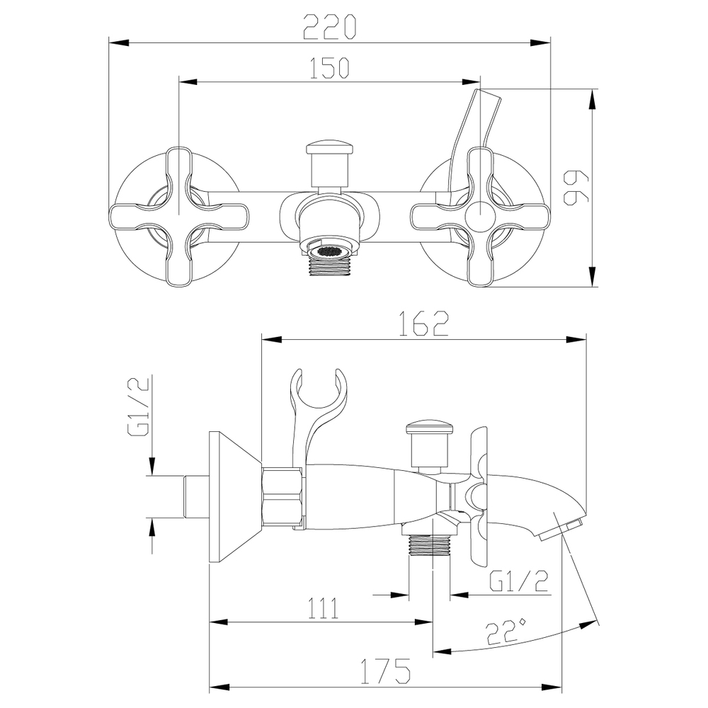 LM5712C Дуэтто Смеситель для ванны с коротким изливом, хром (к/к 12)