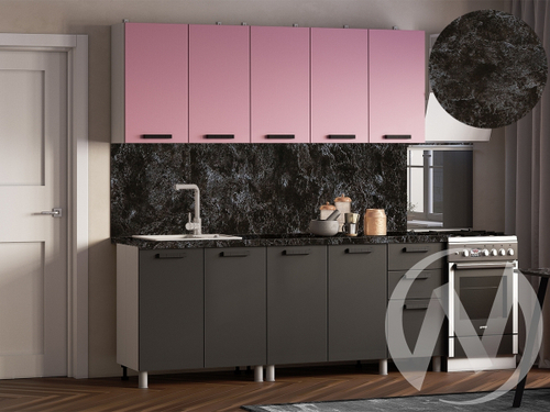 Кухня Кьяра 2.0м (корпус белый/карбон сакура; карбон вулкан) 26мм кастилло темный