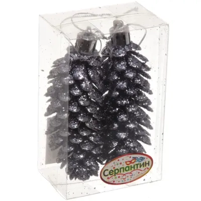 Ёлочные игрушки «Таинственное очарование» Шишки блестящие 9 см (набор 2 шт), графит