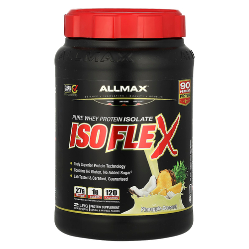 ALLMAX, ISOFLEX®, чистый изолят сывороточного протеина, со вкусом ананаса и кокоса, 907 г (2 фунта)