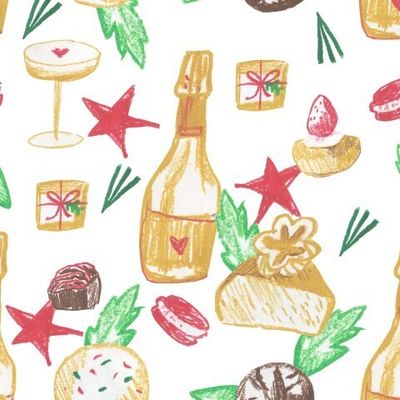 Бесшовный паттерн с рождественской едой восковыми мелками