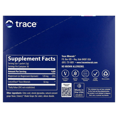 Trace, Порошок глицината магния, виноград, 30 пакетиков по 3 г (0,11 унции)