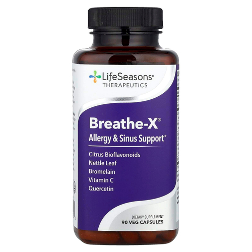 LifeSeasons, Breathe-X®, средство от аллергии и заложенности носа, 90 растительных капсул